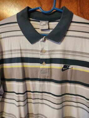 Men's Large Nike White/Blue/Gray Striped Short Sleeve Polo Shirt